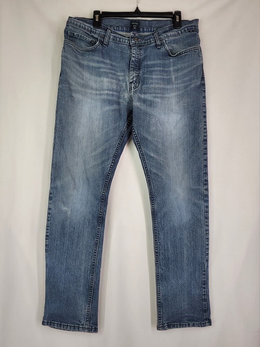 Men's NAUTICA Slim Fit Stretch Distressed Medium Wash Denim Jeans Size 35x32